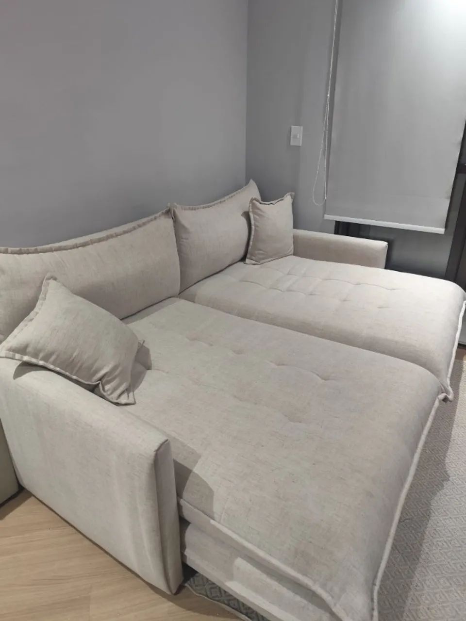 Usado Sofá-cama De Canto Com Chaise 3 Lugares Em Tecido Linho Bege (Usado)