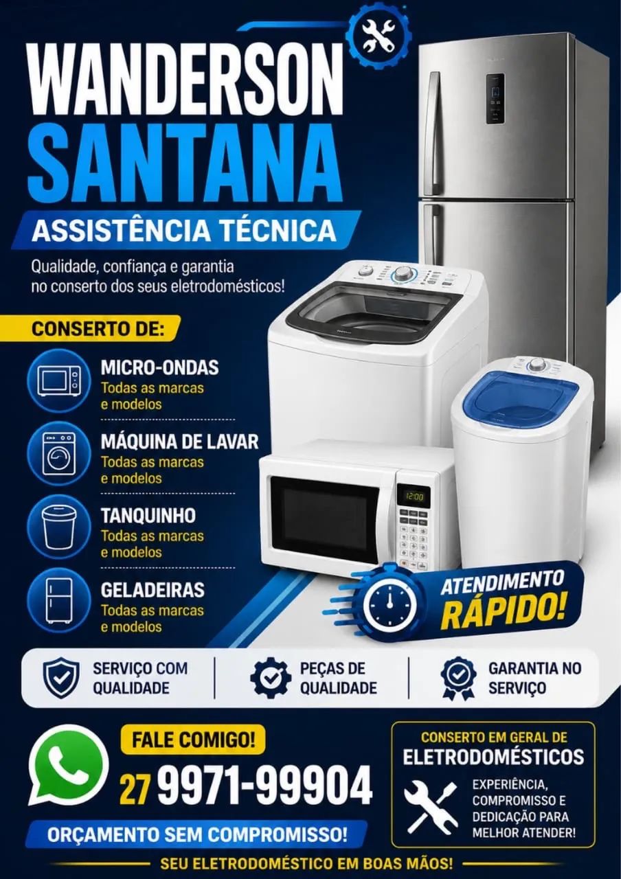 Conserto de geladeira e máquina de lavar, microondas, tanquinho.