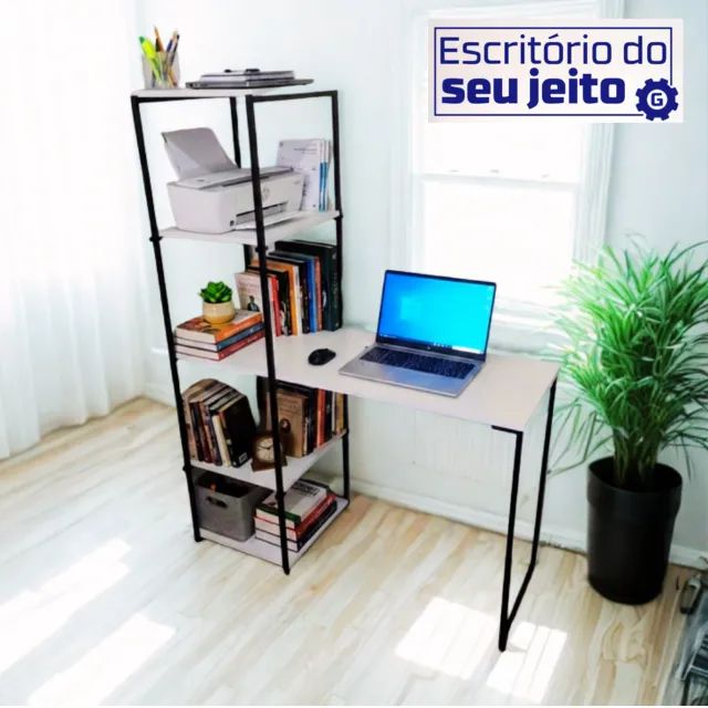 Mesa de Escritório Industrial NOVA Multiuso com Estante para Computador Notebook de Estudo - Foto 2