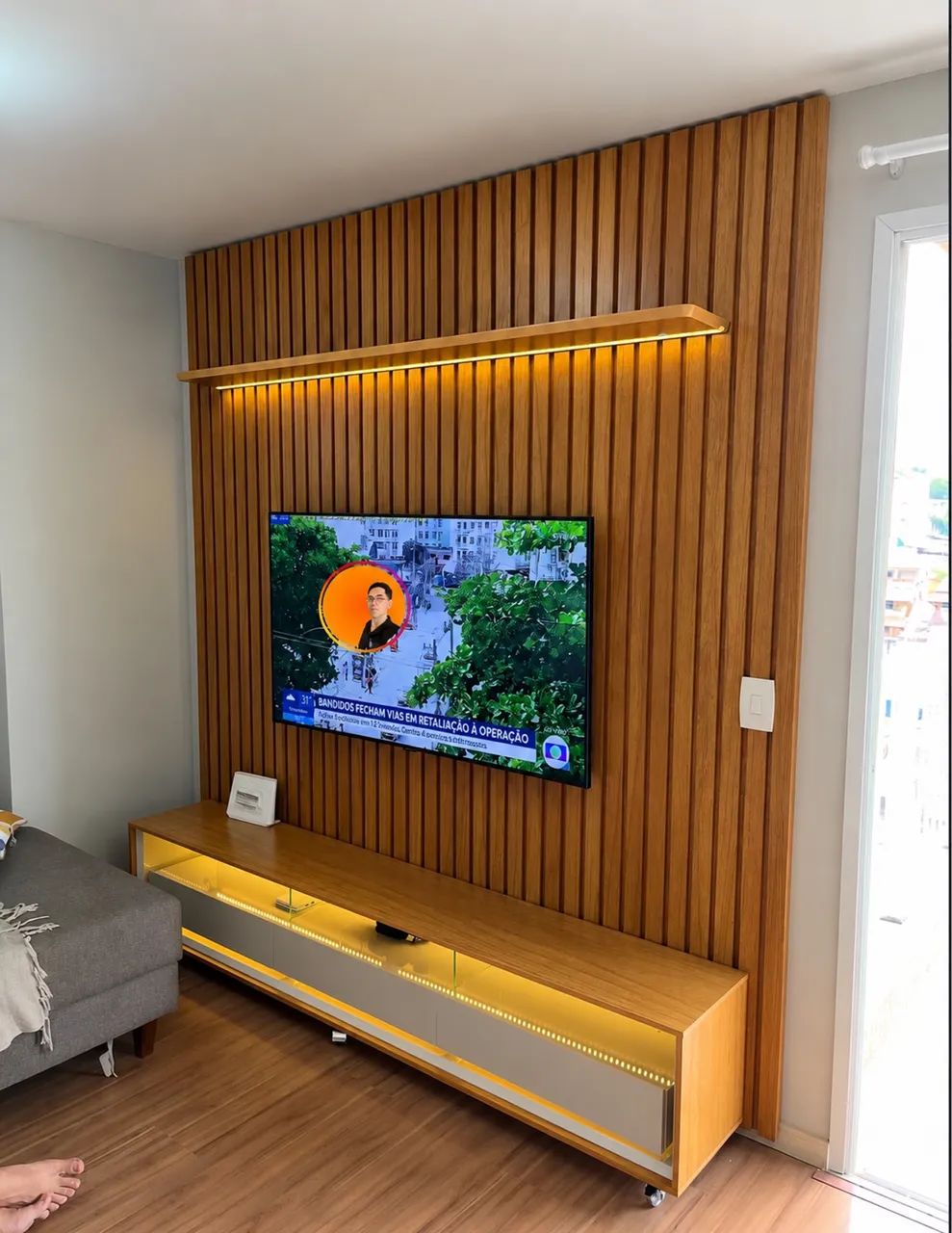 Promoção Painel Nobre Ripado TVs 90 polegadas + Rack Com Led 100%mdf 