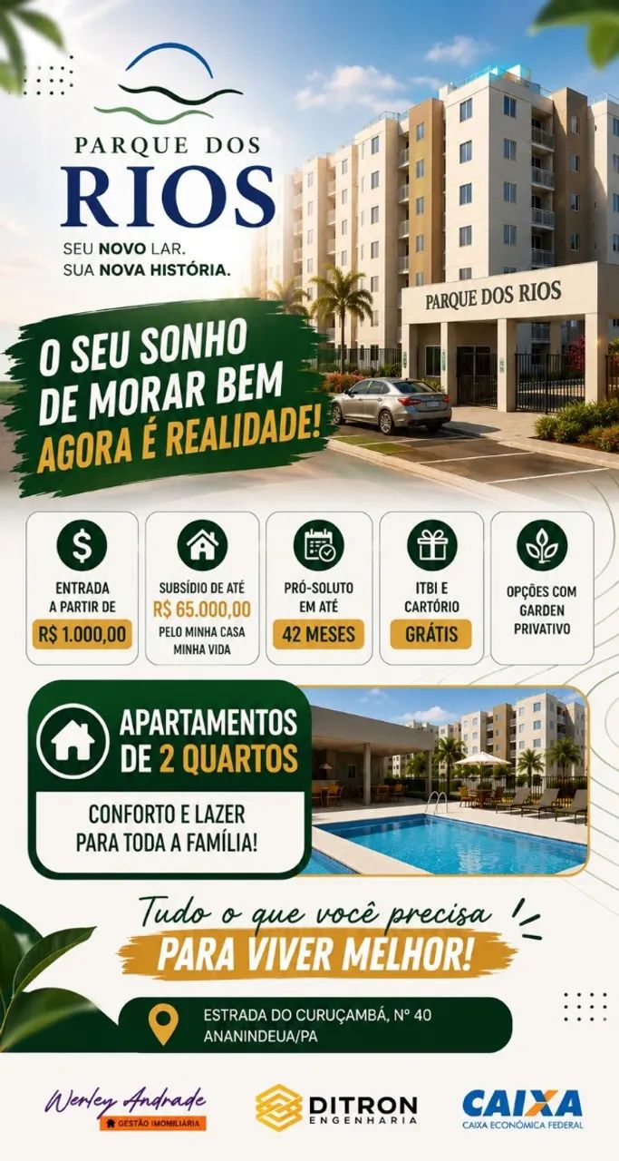 Lançamento Parque Dos Rios com uma renda a partir  de 1.900