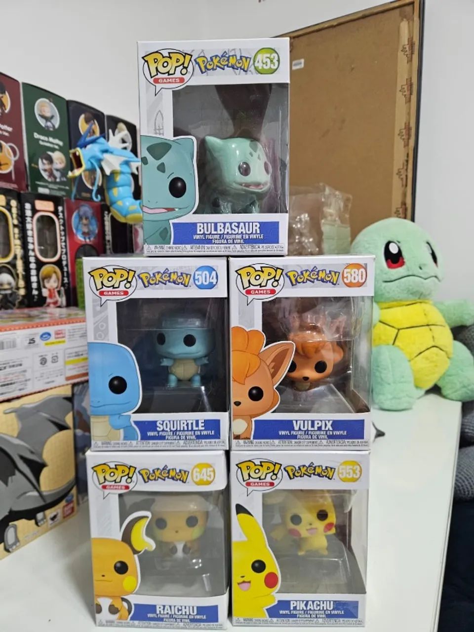 Funkos Pokémon - Pikachu, Raichu, Bulbasaur, Squirtle e Vulpix