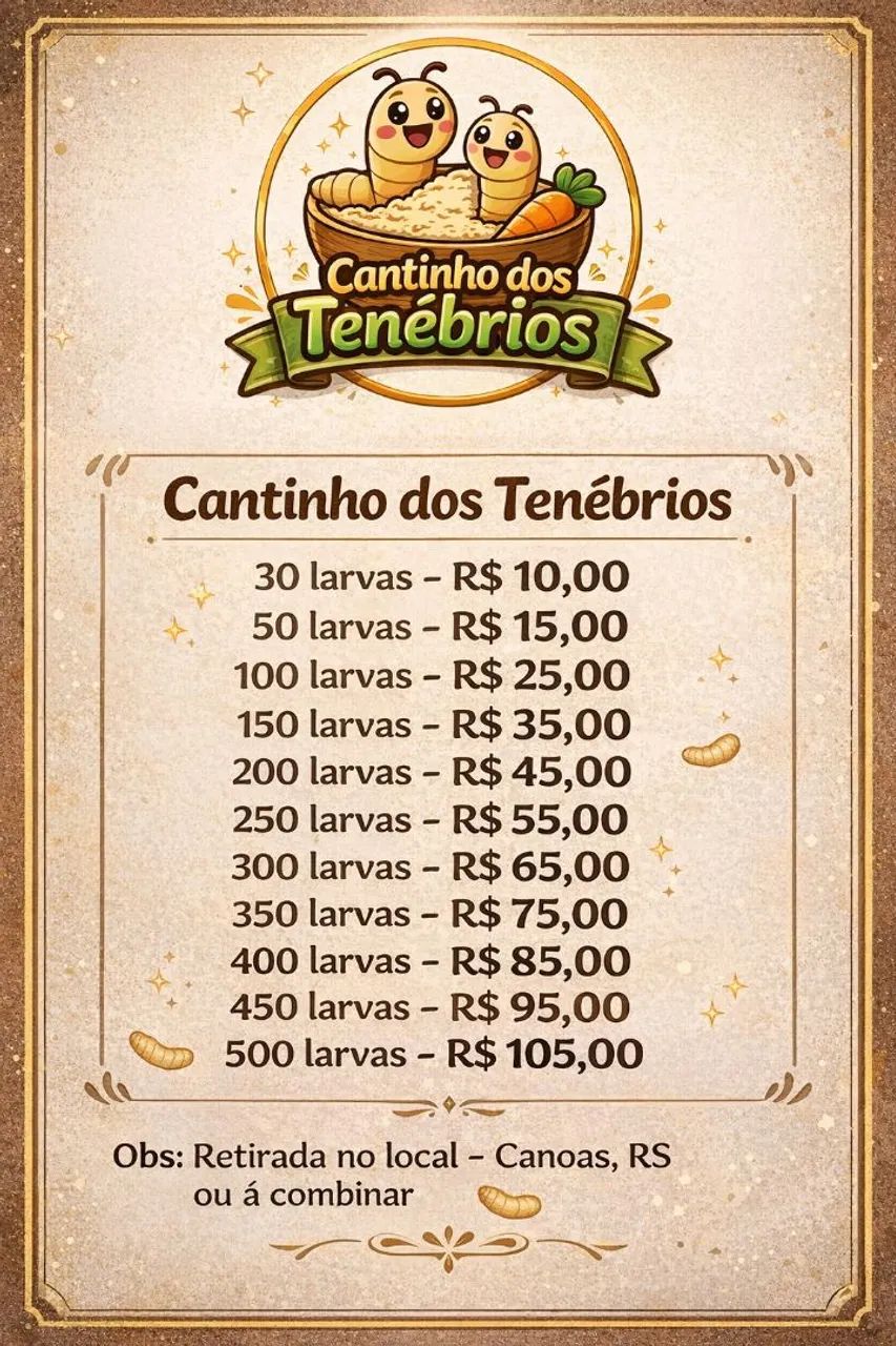 Venda de larvas de tenébrio molitor vivas