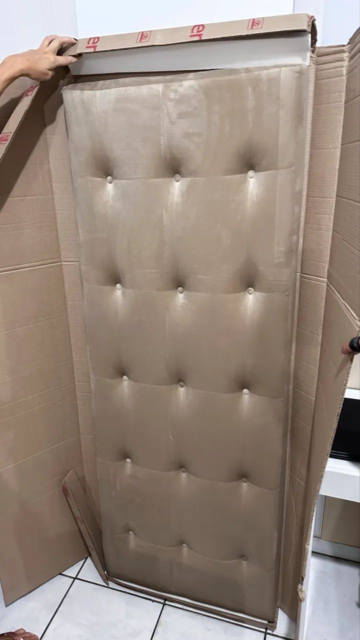 Negociavel Cabeceira Estofada Kappersberg Adapt Veludo Bege - Foto 3