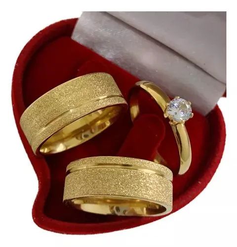 LINDAS ALIANÇAS COM ANEL SOLITÁRIO E CAIXINHA DE BRINDE 