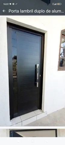 Porta de entrada alumínio lambril, linha suprema 25, dobradiça e pivotante  - Foto 5