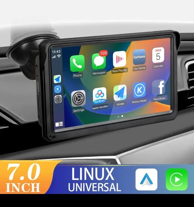 Tela Sensível Ao Toque, Android CarPlay, Auto Rádio, Portátil, Bluetooth 5.0, AUX, USB,