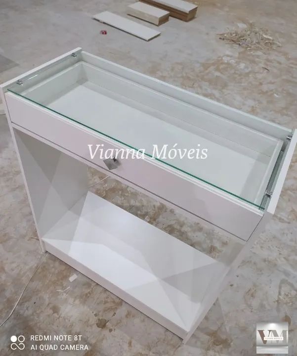 Balcão Cabideiro Vidro Superior e Gaveta - MDF - NOVO