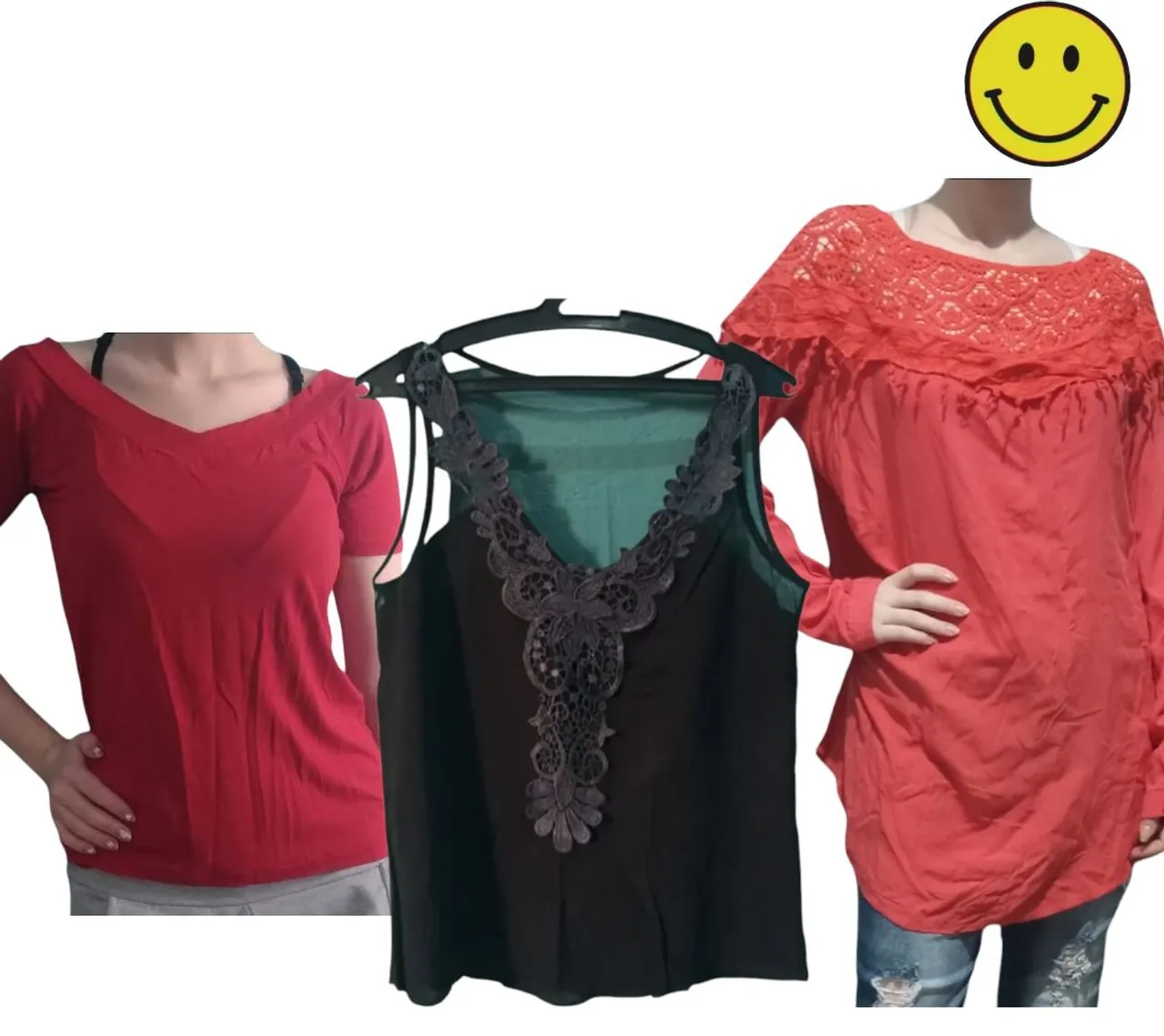 kit 3 blusas estampadas bazar regatas brechó mulheres feminino vermelho manga comprida