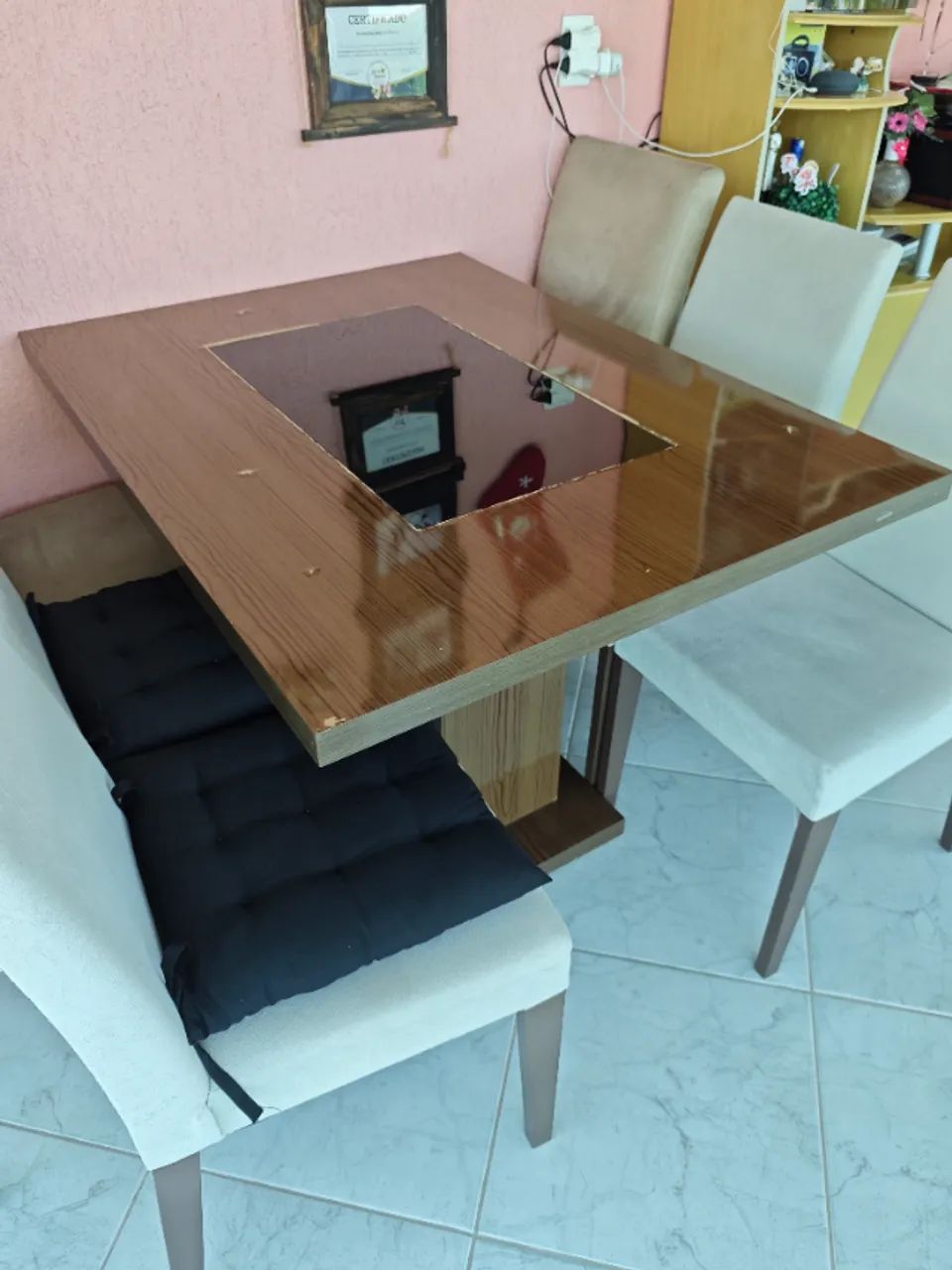 Mesa de jantar de 4 lugares com vidro fumê64961601501313121