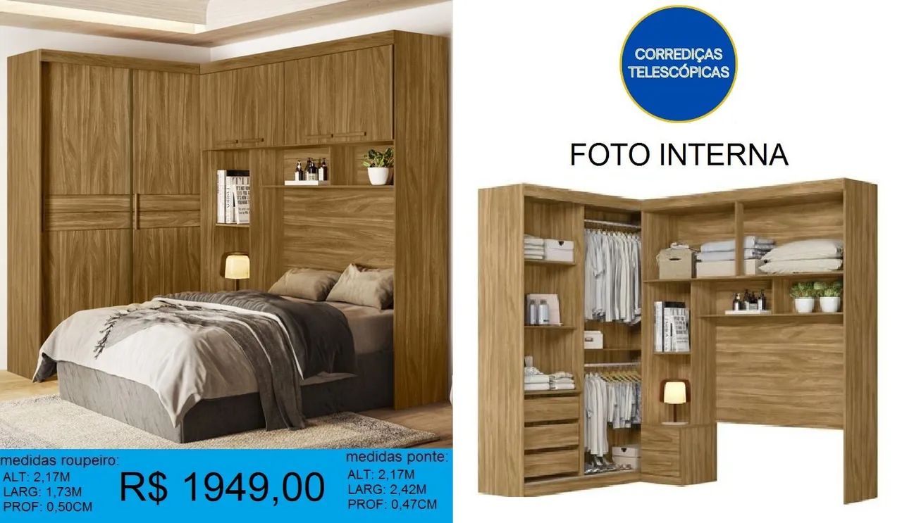 Guarda-roupa formato em L para imbutir cama - Foto 2