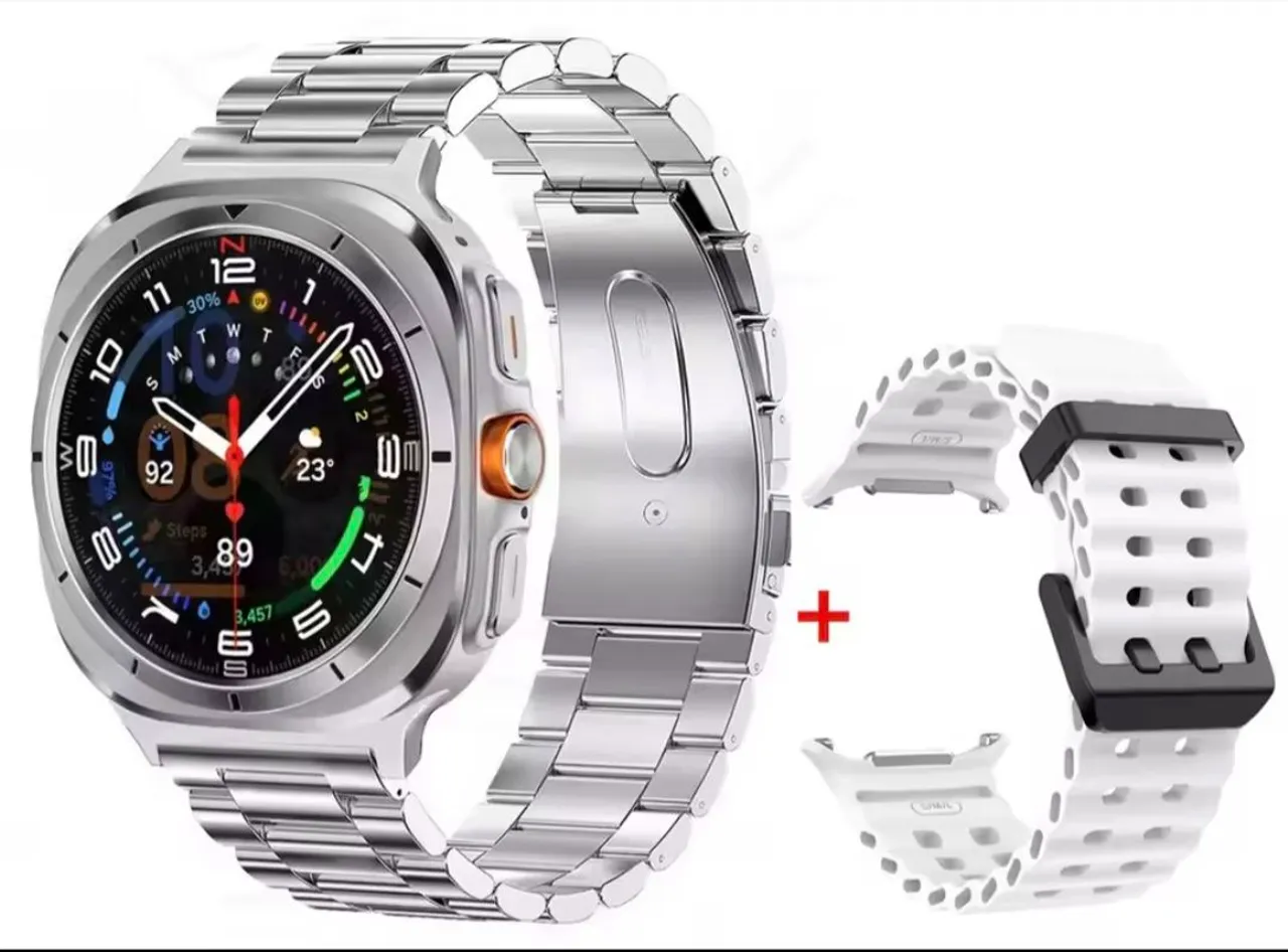 Smartwatch Galaxy Watch 7 Ultra replic4 Extra pulseira azul e prata