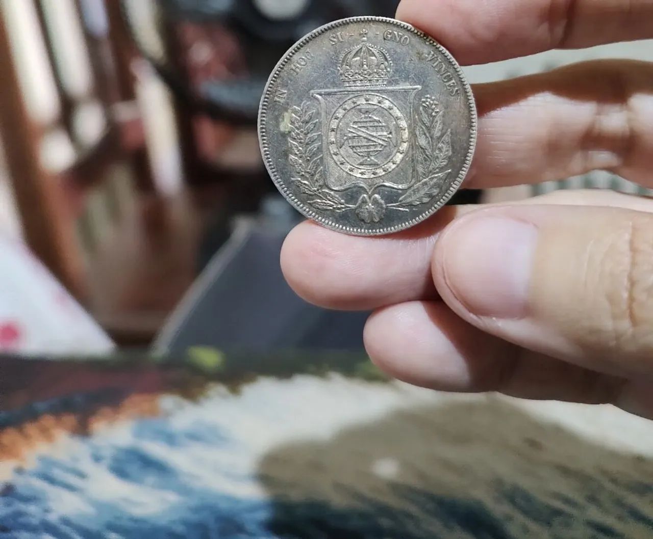 Moeda de prata de 1000 Réis - Brasil - 1865 - Foto 2