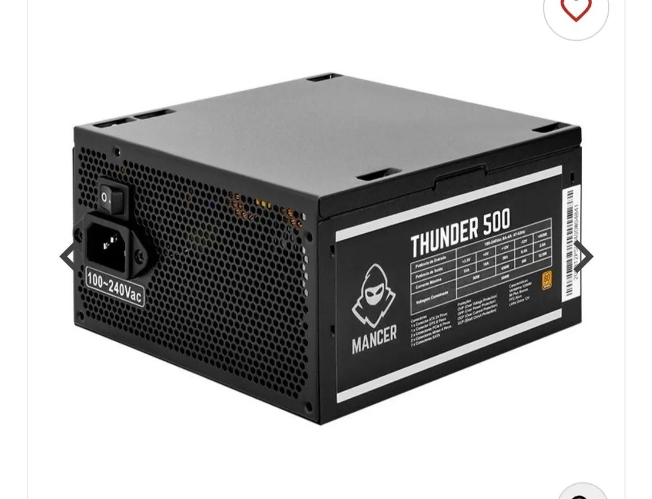 Fonte Mancer Thunder 500W Bronze 80 Plus,<br>Nova 
