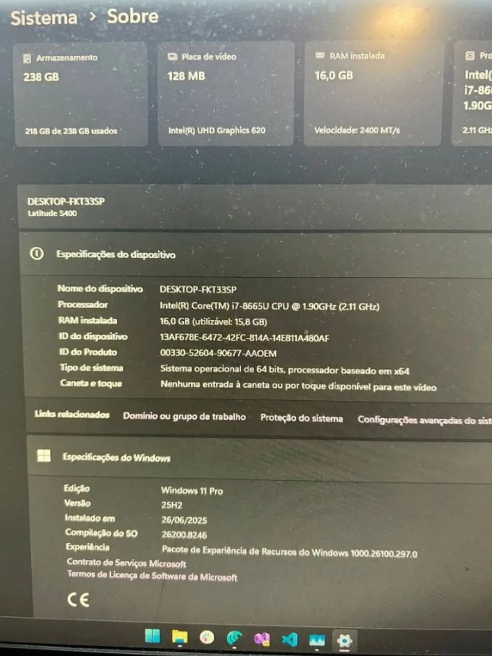 Notebook Dell I7-8665 16gb ram 256gb SSD - Foto 4