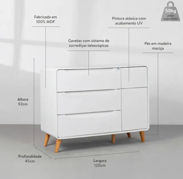 Cômoda Berço 3 em 1 - Mini Berço, Berço e Cama Infantil - Foto 2