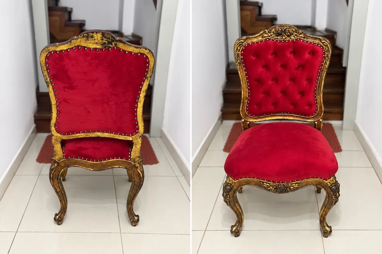 Cadeira Clássicas Luis XV em Veludo Vermelho - Sofisticação e Charme
