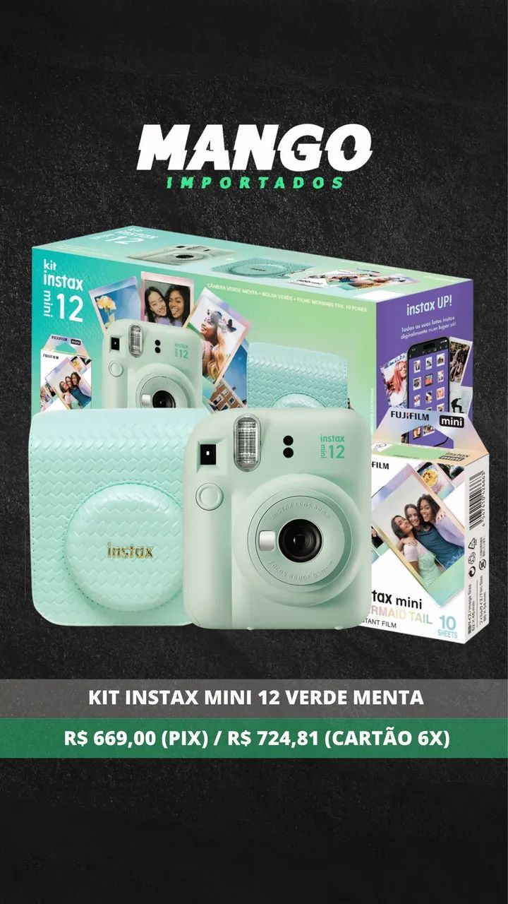 Kit Câmera Instax Mini 12 com Bolsa e Filmes - Verde