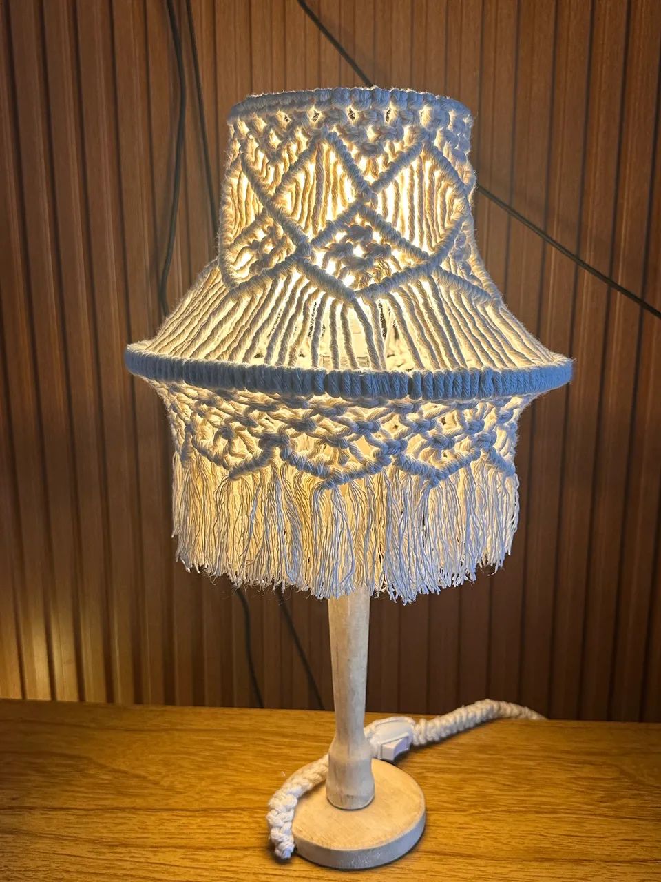 Abajur em macrame - Base Madeira  - Foto 5