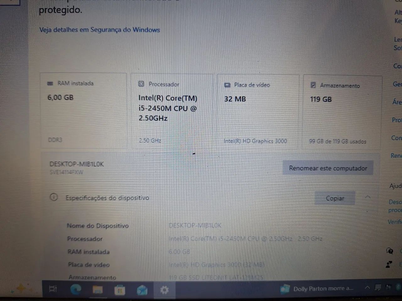 Notebook sony vaio I5 2 Gercao 6 Gigas de Ram HD SSD de 120 