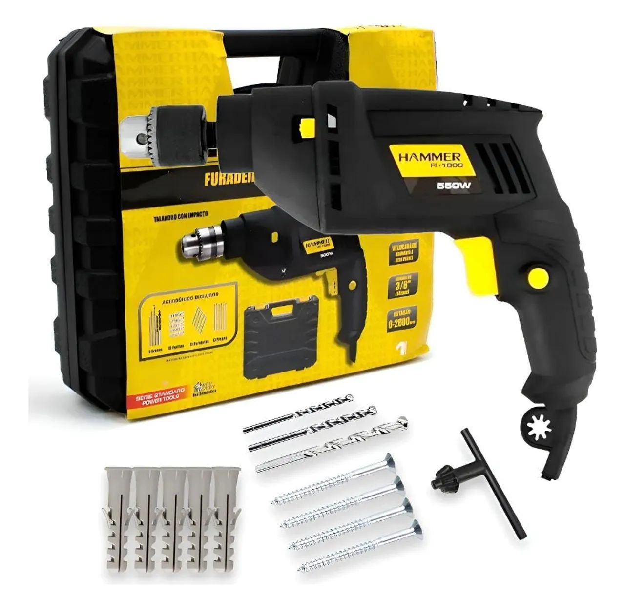 Furadeira hammer 650w com maleta de ferramentas 1