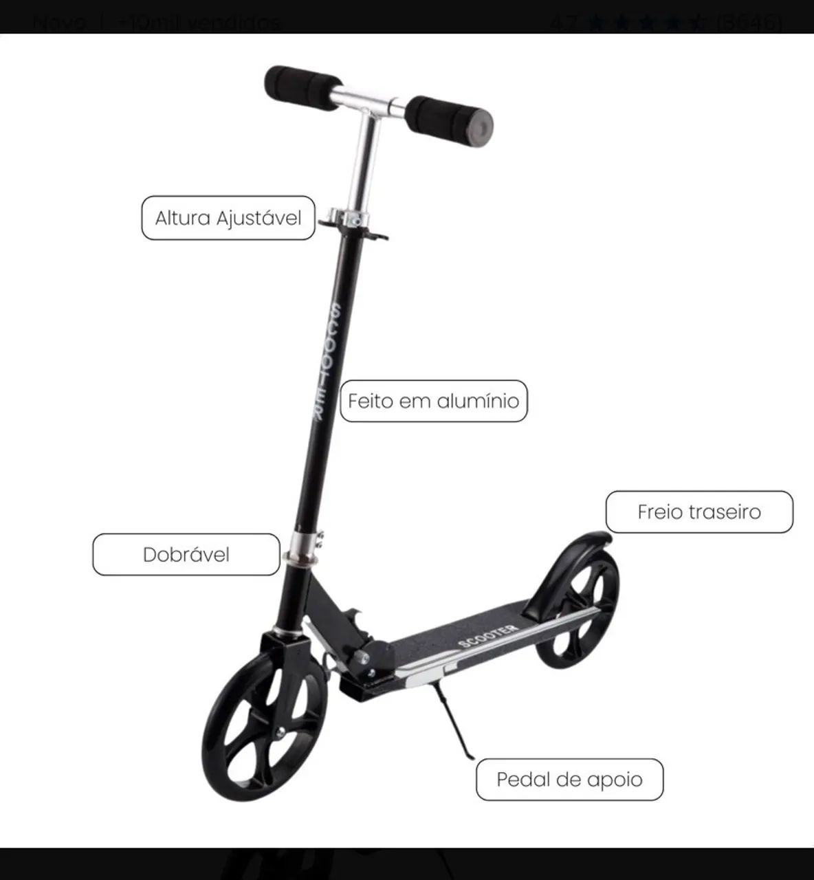 Atentu Patinete Infantil Menina Menino Adulto Adolescente preto e dobrável