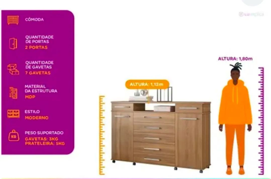 CÔMODA 7 GAVETAS E 2 PORTAS - Foto 4