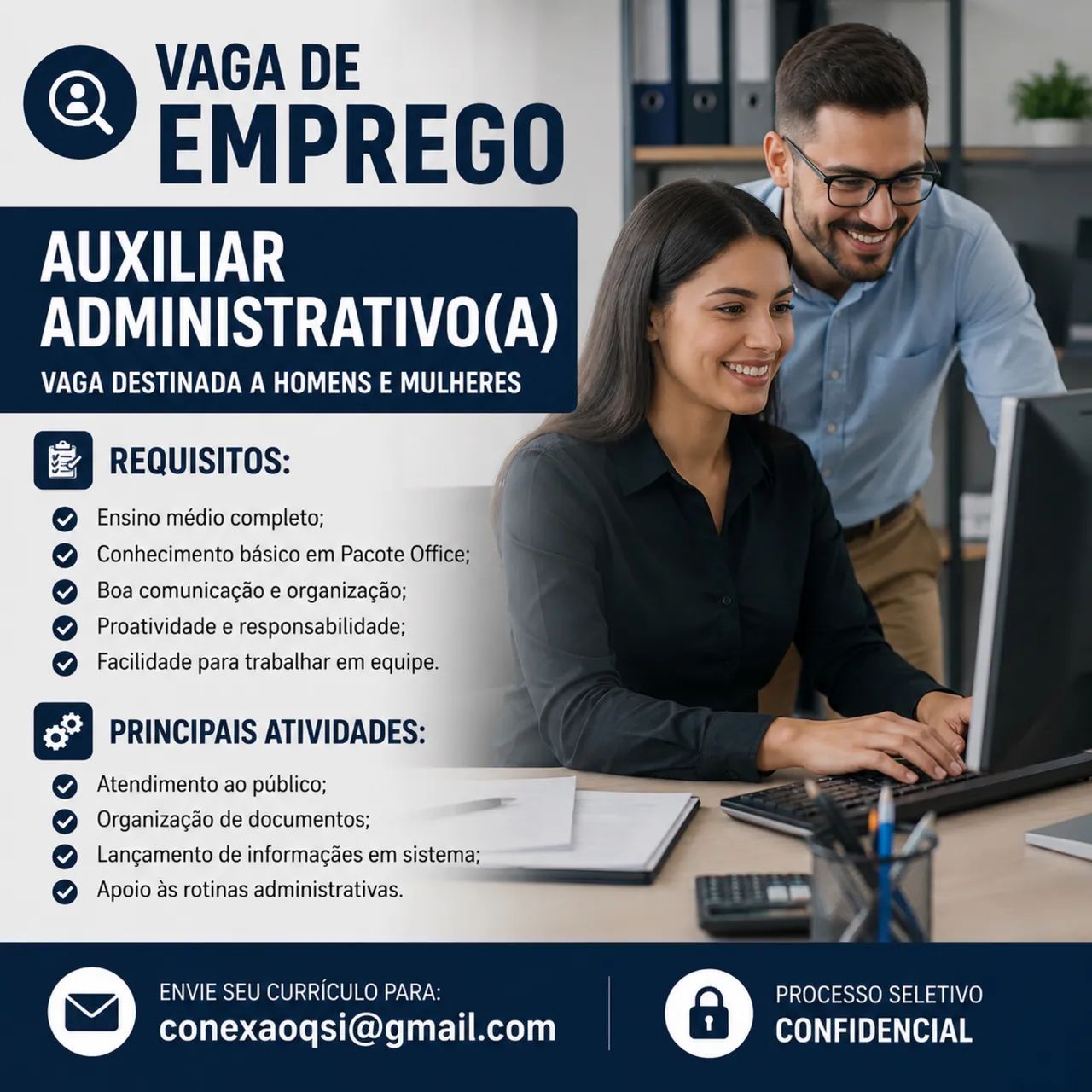 Vaga de emprego - Auxiliar Administrativo 