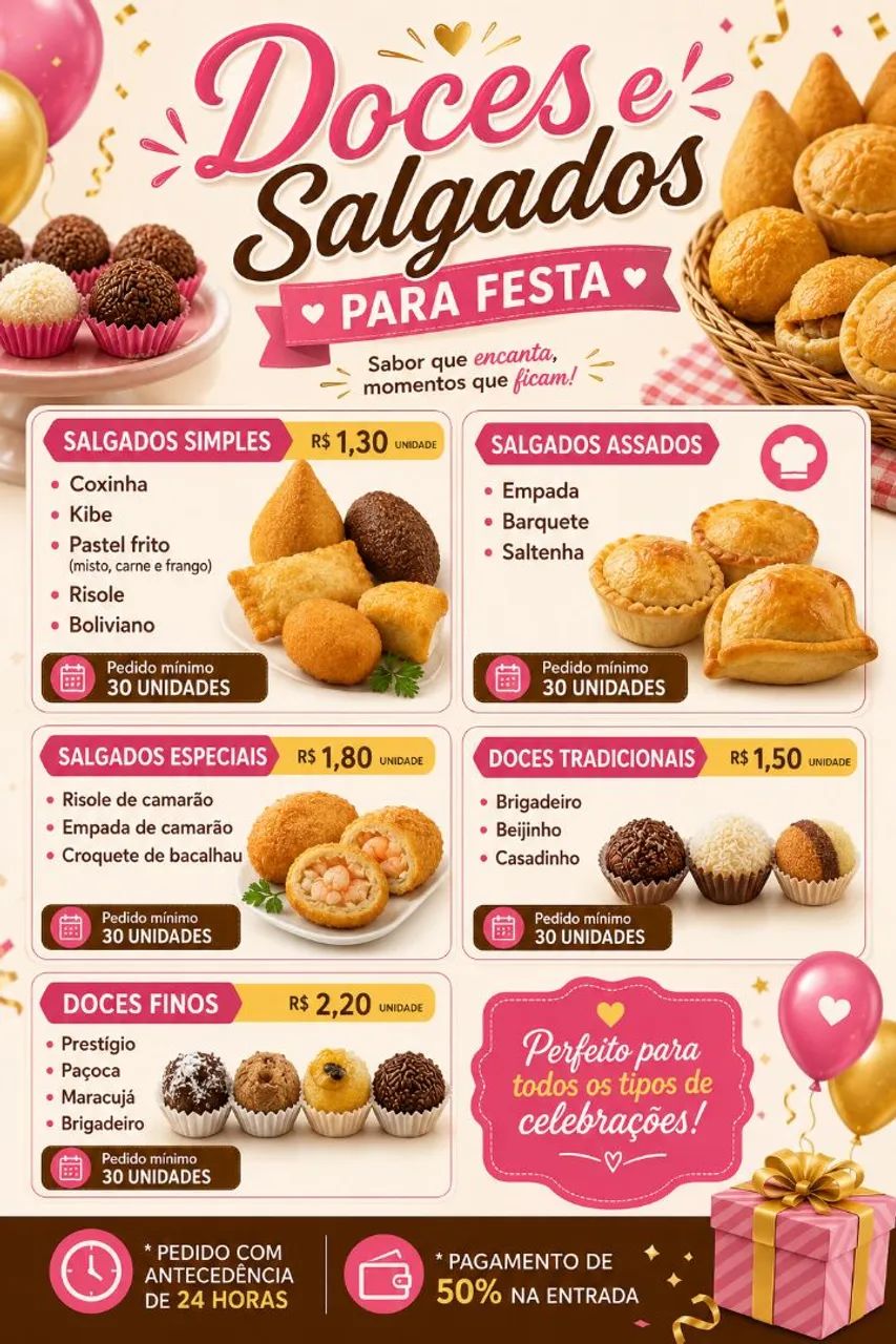 Doces e salgados para festa 