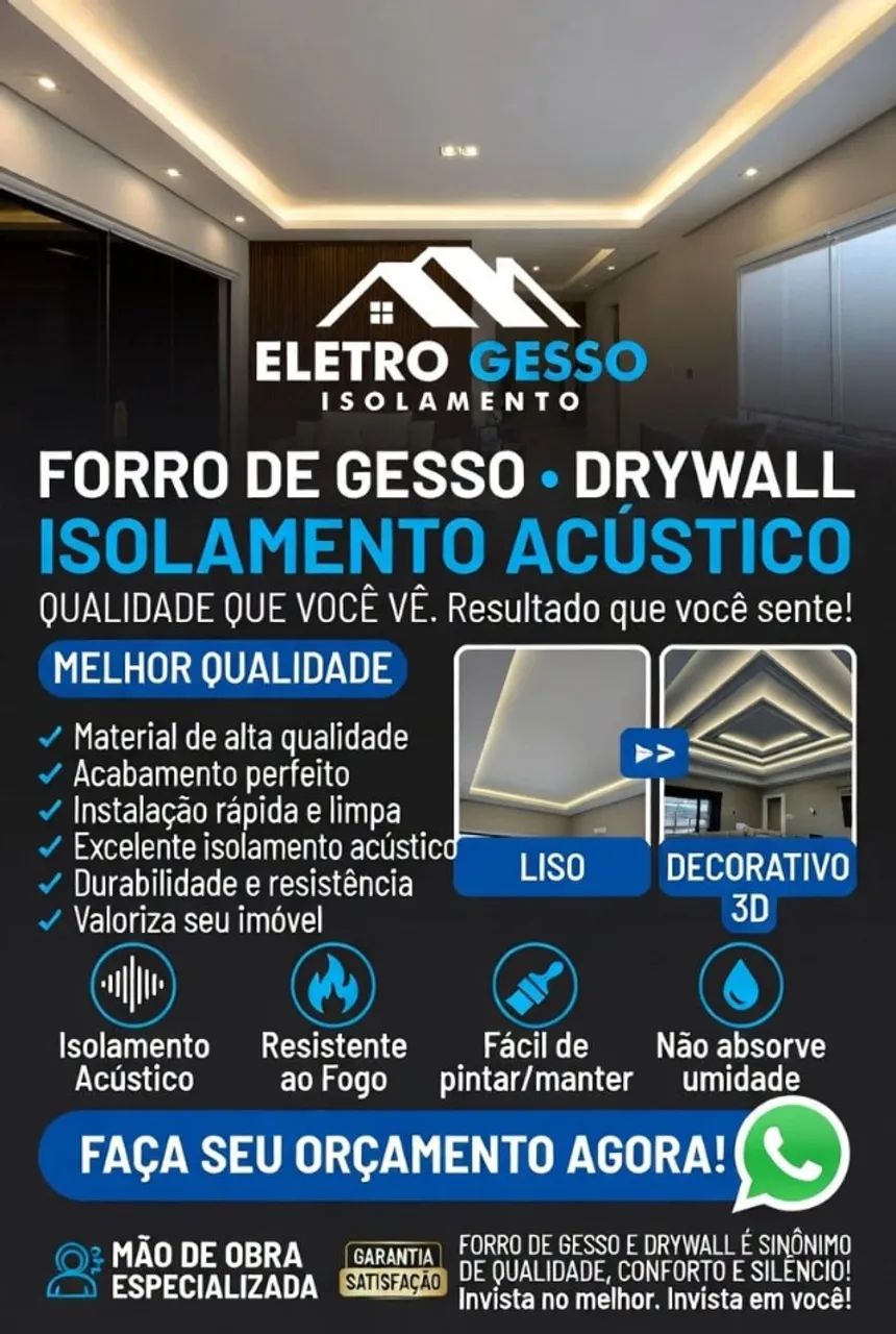 Gesseiro, Parede Drywall e Isolamento Acústico Iluminação  