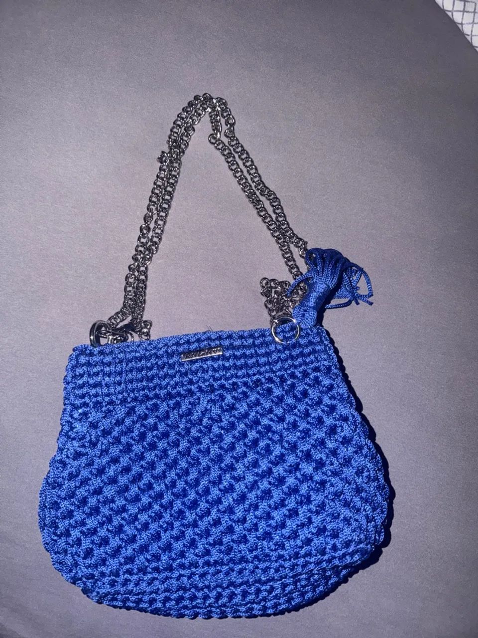 Bolsa azul de crochê  - Foto 2