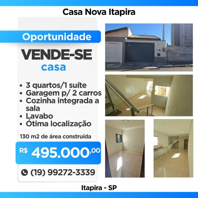 Casa Nova Itapira - 3 Quartos