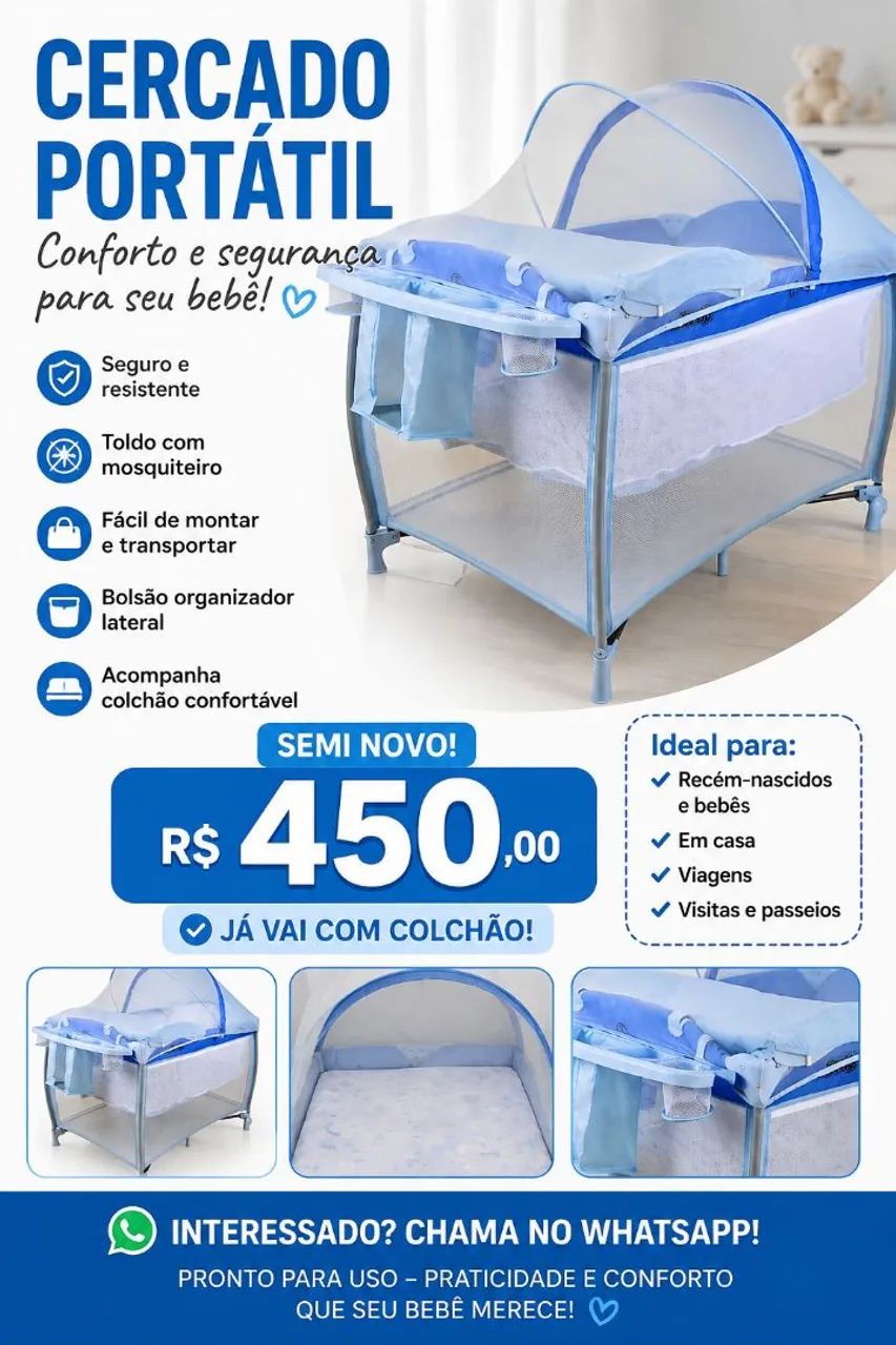 CERCADO/BERÇO PORTÁTIL INFANTIL