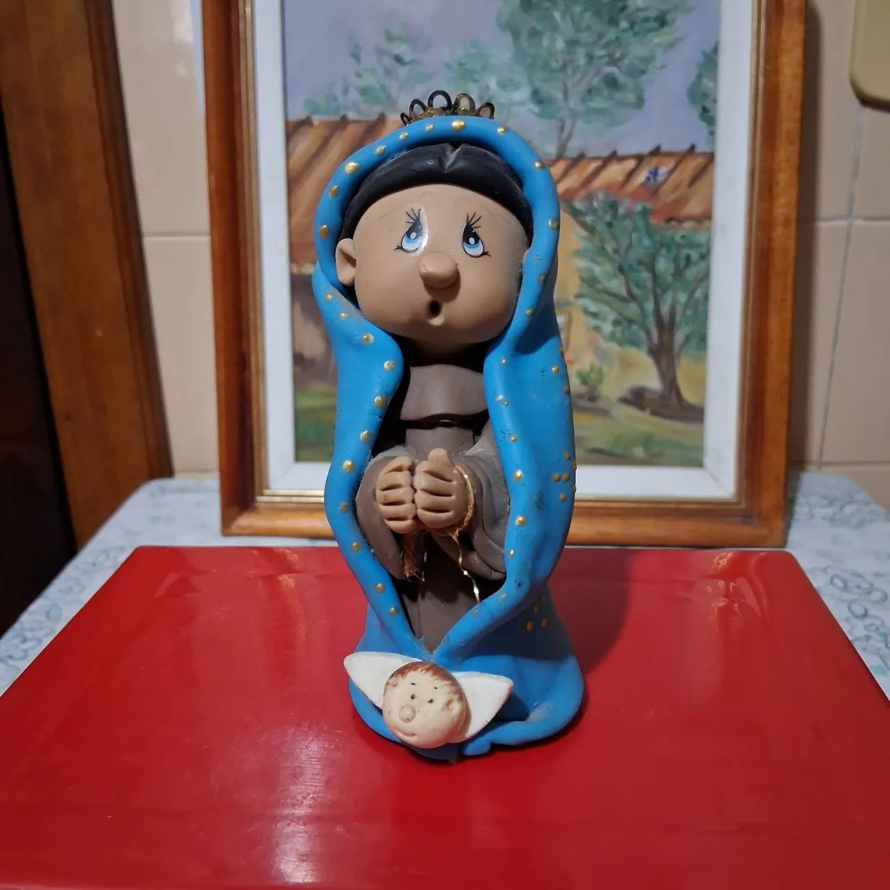 Estatueta São Francisco de Assis  com manto e coroa...