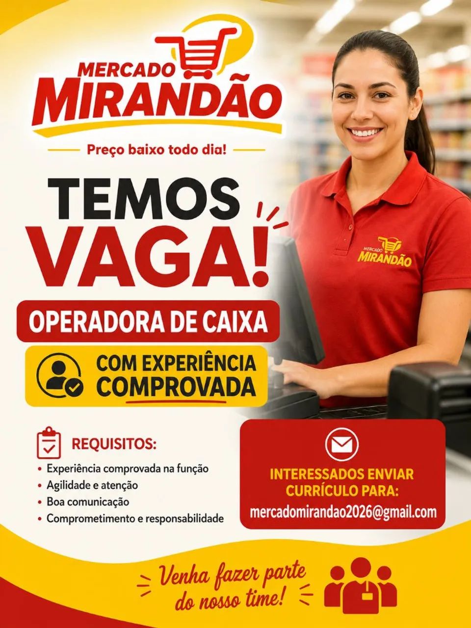 Vaga para Operadora de caixa