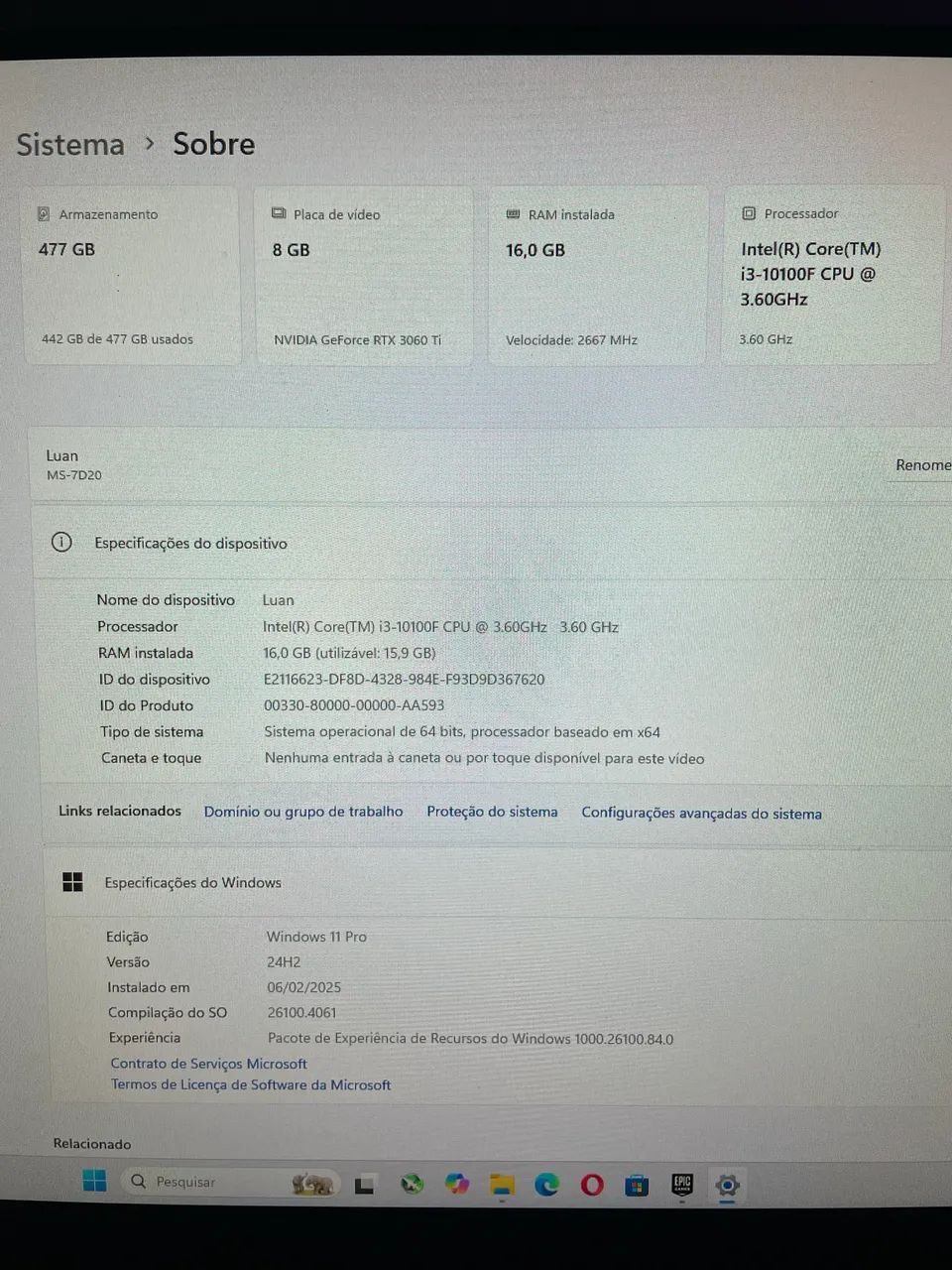 Pc Gamer i3 10100F Rtx 3060Ti - Foto 2