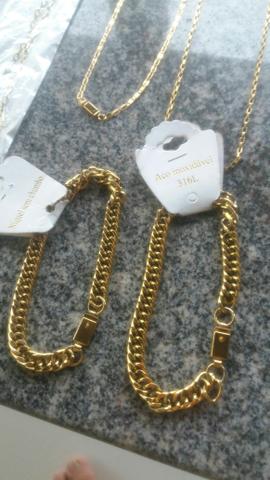 Cordões puseiras e braceletes aço inóxidavel folheados tops - Foto 5