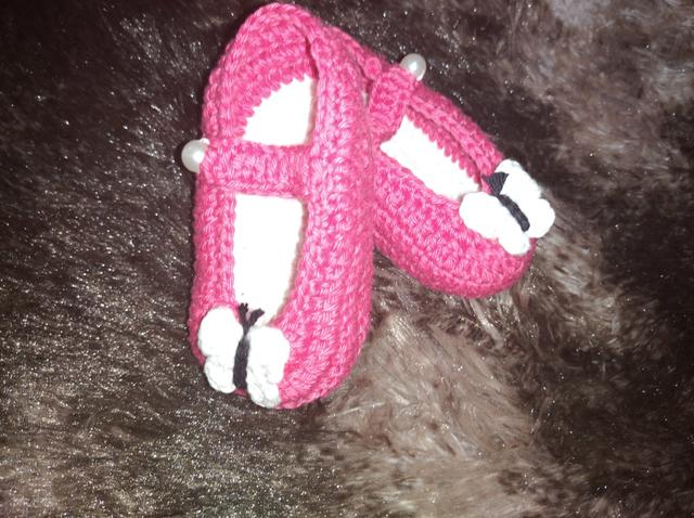 Sapatinho de Crochê Menina Rosa - Foto 2