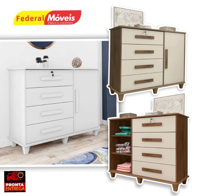 Cômoda Sapateira Grécia 4 Gavetas 1 Porta com Pés - Mega Promoção - Novo