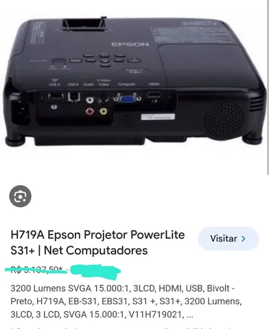 Projetor Epson Powerlite 3200L Lumens S31 SVGA - EPSON DO BRASIL - Projetor  - Magazine Luiza