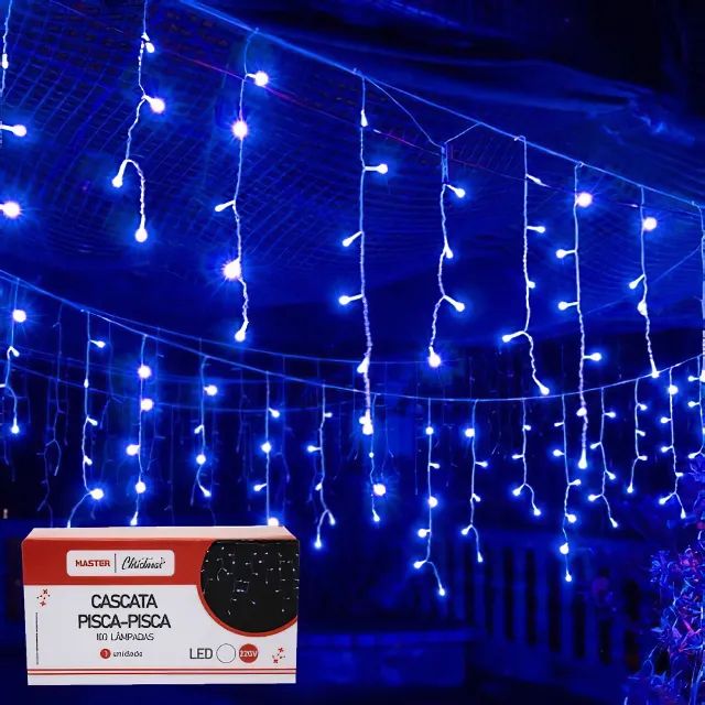 Pisca Pisca de Natal LED Cascata Branco Azul Verde Colorido 100 200 300 400 LEDS até 6,5m - Foto 5