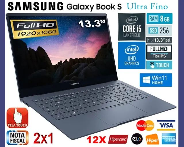 Samsung Galaxy Book S Core i5 8GB, SSD256GB, Tela 13.3" TS , Noviss, Cx, Nota, Gar, Troco 