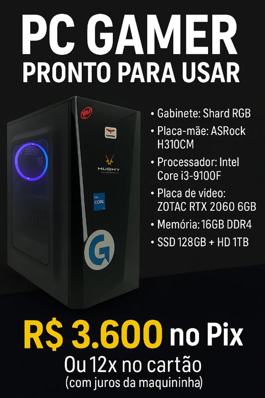  PC Gamer com Tampa de Vidro