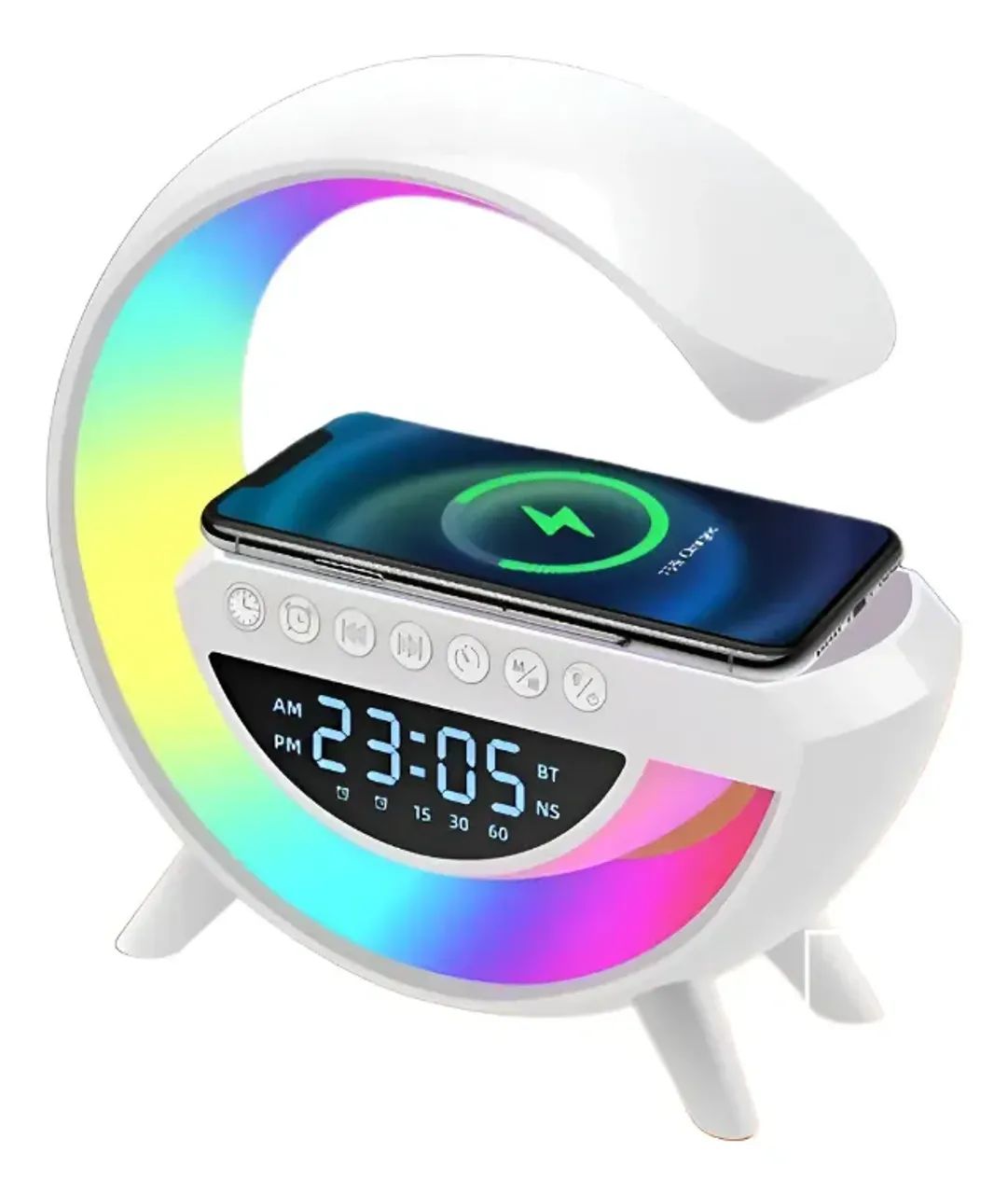 Carregador de Celular Luminária Caixa De Som 3 Em 1 Speaker Led Indução Cor Branco - Foto 2