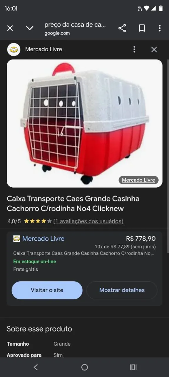 Caixa Transporte Cães Grande com Rodinhas Clicknew