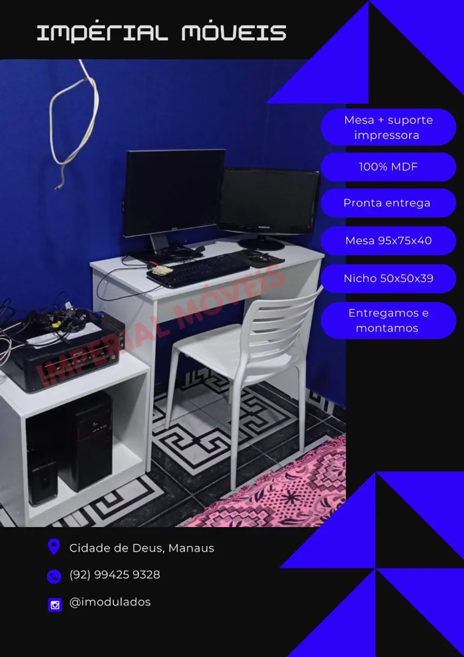 Conjunto completo para escritório: mesa, suporte e nicho