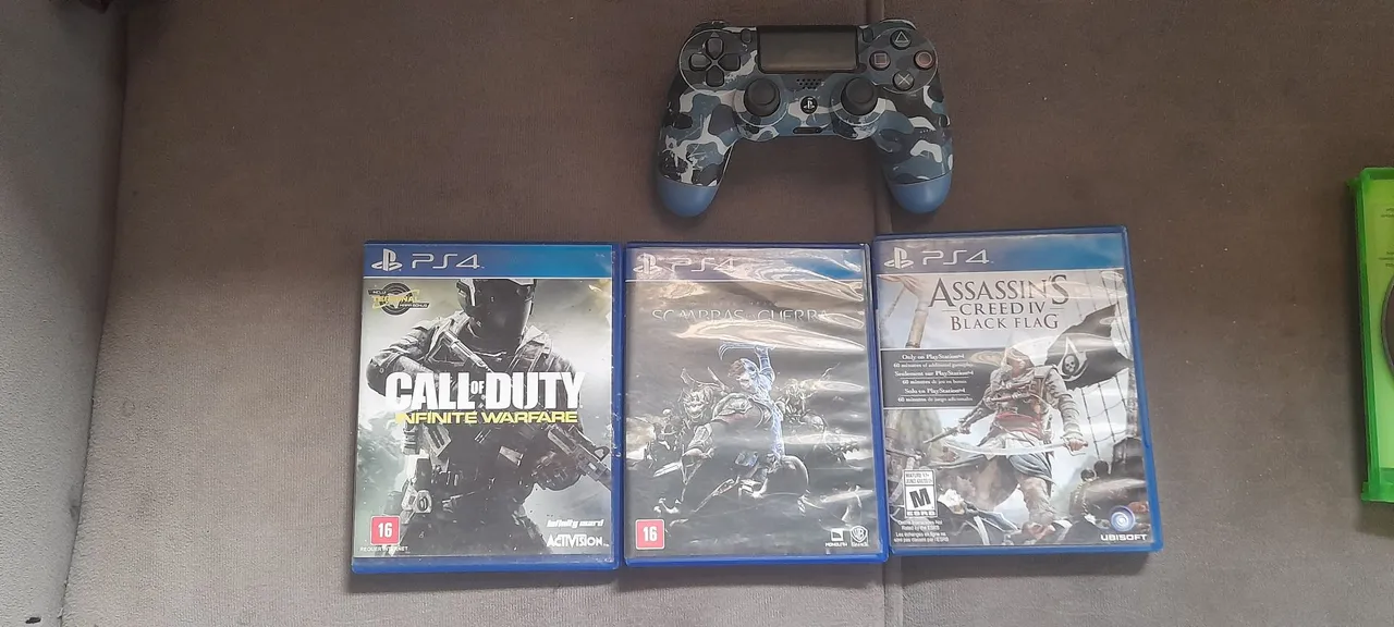 Controle PS4 Camuflado + Jogos Call of Duty, Assassin's Creed e Outro