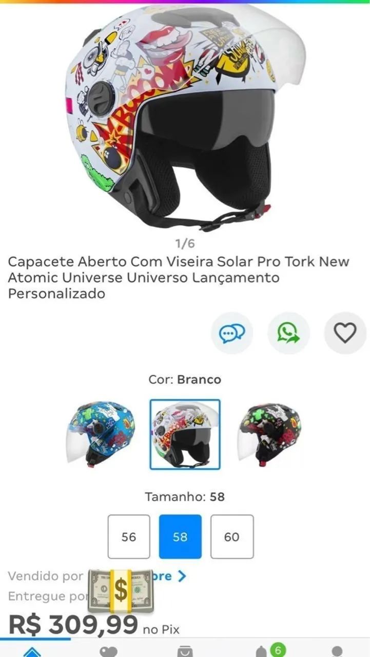 Capacete Aberto Com Viseira Solar de 309,99 por 199,00 avista  - Foto 2