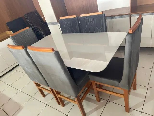 mesa de jantar vidro 1.60 mt com 6 cadeiras estofadas OFERTAAA - Foto 2