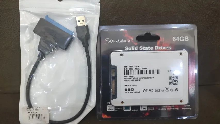 Cabo leitor hdd 22pinos mais ssd 64gb